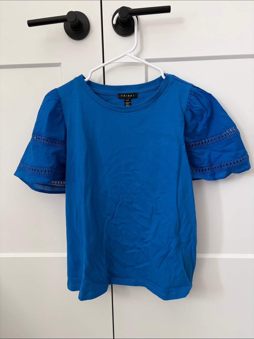 Tribal Blue Puff Sleeve Top